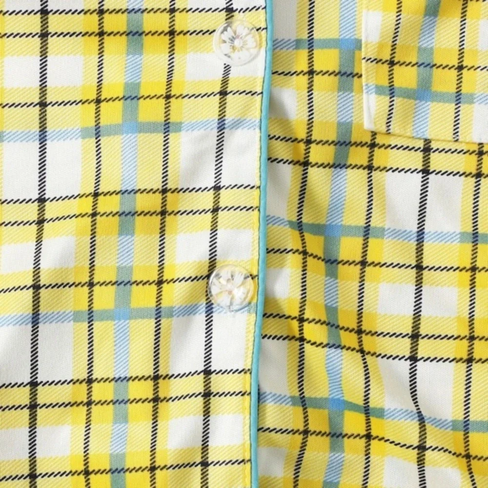 New Yellow Plaid Long Pajama Set - Picture 4 of 5